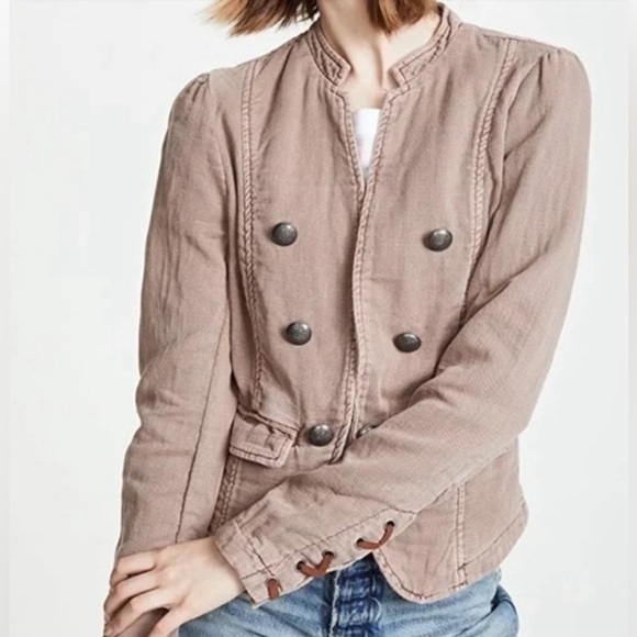 FREE PEOPLE Jagger Blazer S Western Military Jacket Lace Up Cuff Preowned - Picture 4 of 14
